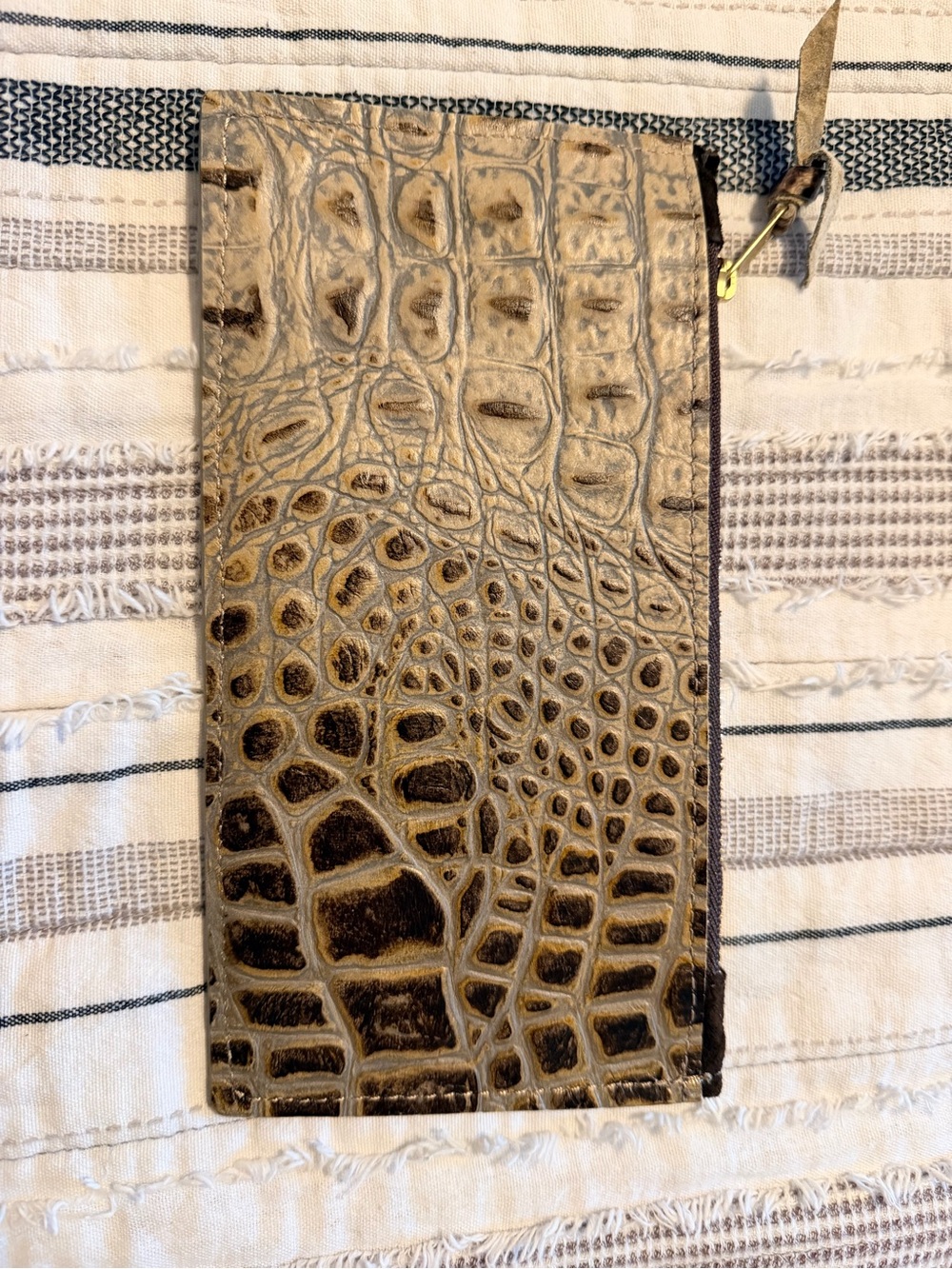 Croc-Embossed Faux Leather Zip Wallet - Taupe